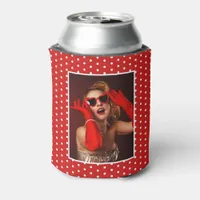 50 & Fabulous Birthday Photo Party Red & White Dot Can Cooler