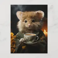 Adorable Fluffy Mouse With Tea Postcard