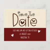 Modern Burgundy Cream Save the Date Wedding Announcement Postcard