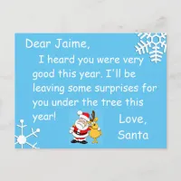 Christmas Postcard from Santa to a child