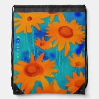 colorful orange sunflowers stylish modern art drawstring bag