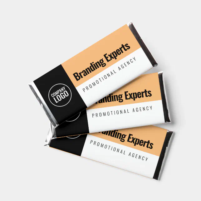 Modern White Peach Black Company Name Logo Hershey Bar Favors