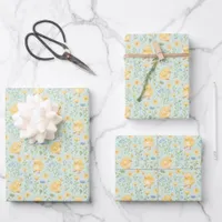 Cute Yellow Chicks and Flowers Pattern Wrapping Paper Sheets