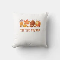 Tis The Season Leopard Football Halloween Fall Throw Pillow