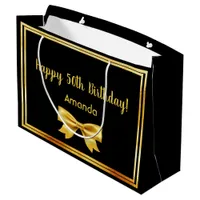 50th birthday party black gold bow elegant large gift bag