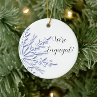 Blue and White Snowflake Engagement Ceramic Ornament