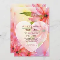 Pink Hibiscus Flower Wedding Floral Heart Dewdrop Announcement