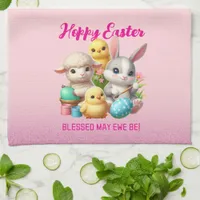 Hoppy Easter Cute Bunny Chicks Lamb Painting Eggs Kitchen Towel