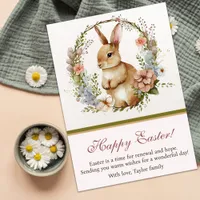 Vintage Floral Wreath Bunny Happy Easter  Holiday Card