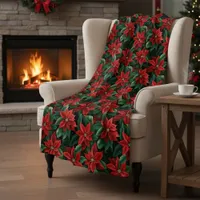 Large Red and Green Poinsettias Digital Art Fleece Blanket