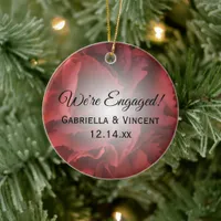 Red Floral Engagement Ceramic Ornament