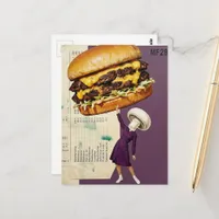 Silly Cheeseburger Mushroom Lady Collage Postcard