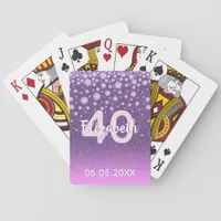 40th birthday diamonds glitter purple pink poker cards