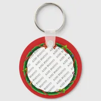 Christmas Wreath Add Your Photo & Red Background Keychain