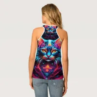 Cosmic Guardian Cat – Neon Galaxy Mandala  Tank Top