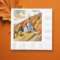 Church on a Hill in the Autumn Season Napkins