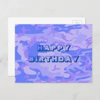 Happy Birthday Camouflage Pastel Blue Abstract Postcard