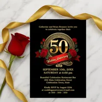 Golden Jubilee Black & Red Roses 50th Anniversary  Invitation