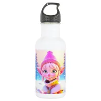 Cute Pink Elf Whimsical Christmas Stainless Steel Water Bottle