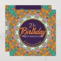 Purple Orange Mint Colorful 21st Birthday Party Invitation