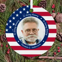 Patriotic American Flag Custom 2 Photo Memorial  Metal Ornament