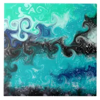 Teal, Blue and Black Fluid Art Marble Swirls     Ceramic Tile