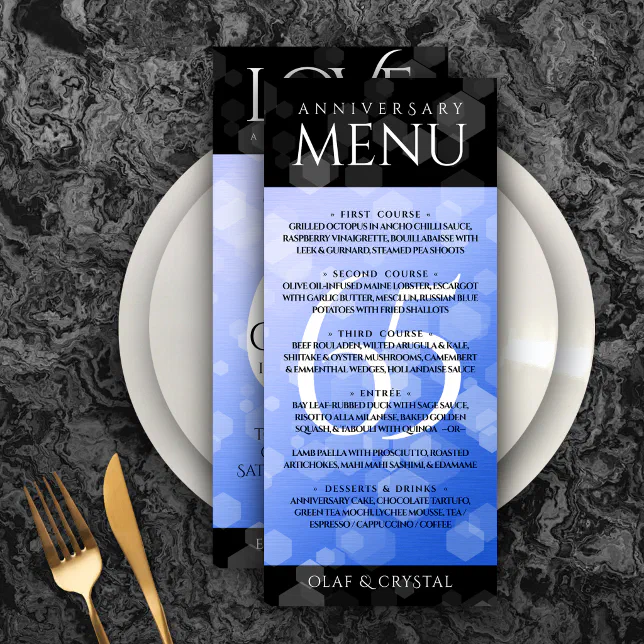 Elegant 65th Blue Sapphire Wedding Anniversary Menu