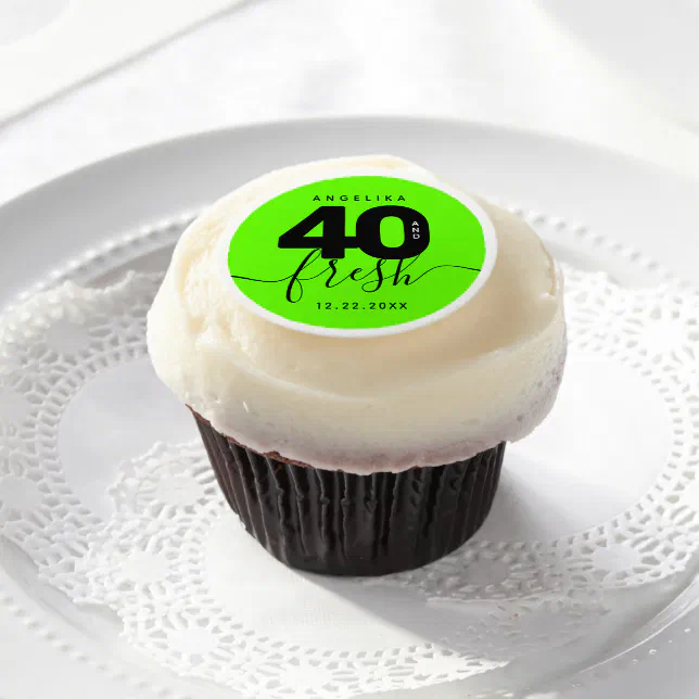 Modern Girly Bright Green 40 and Fresh Edible Frosting Rounds