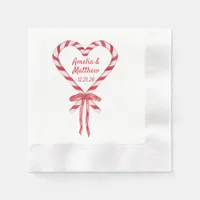 Candy Cane Heart & Bow | Custom Christmas Wedding Napkins