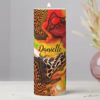 Personalized Autumn Colors Abstract Pour Painting Pillar Candle