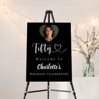 Black 50th birthday party photo heart welcome foam board