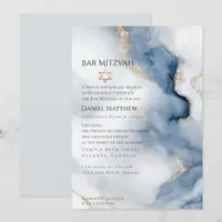 Bar Mitzvah  Modern Dusty Blue Marbled Agate Invitation