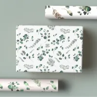 Sage & Olive Green Eucalyptus Watercolor Wrapping Paper Sheets