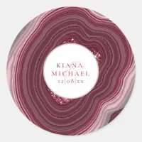 Agate Geode Glitter Wedding Burgundy ID647 Classic Round Sticker