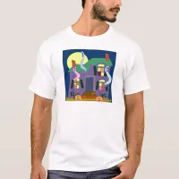 Haunted House Cartoon Ghosts Halloween Art T-Shirt