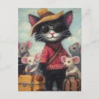 Black Cat and the Mice on Vacation  Postcard