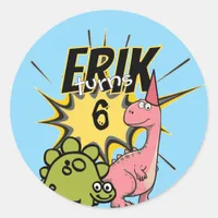 Roar-some Dino Birthday Party Cartoon Dinosaur Classic Round Sticker