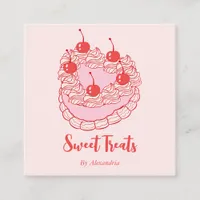 Chic Vintage Heart Cake Bakery Chef Square Business Card