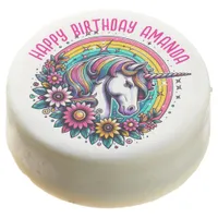 Colorful Unicorn and Rainbow Personalized Birthday Chocolate Covered Oreo