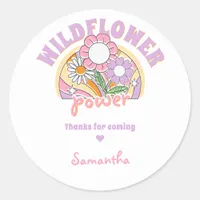 Groovy 70s Retro Wildflower Flower Power Birthday Classic Round Sticker