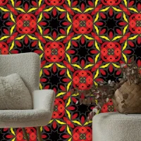 Bold Dynamic Red Black Yellow Stylized Floral  Wallpaper