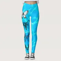 Aqua Butterfly Pattern Leggings