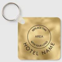 Glam Metallic Gold Hotel Logo Qr Code Name Keychain