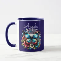 Pretty Blue Butterfly and Flowers Personalized Mug