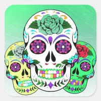 Colorful Halloween Sugar Skulls Square Sticker