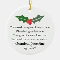 Holly Christmas Memorial Personalized Photo   Ceramic Ornament