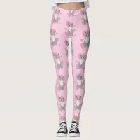 Totally Cute Grey Cat Love Cartoon Pattern Art Leggings