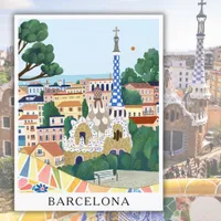 Retro Watercolor Barcelona Spain Travel  Postcard