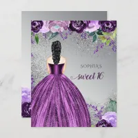 Budget Glitter Purple Dress Sweet 16 Invitation