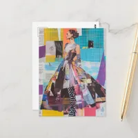 Lady in Fashion Mixed Media Collage Postcard
